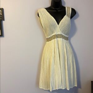 Grimani Greek Asymmetrical Strap White Cream Embroidered Dress One Size